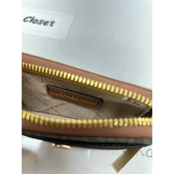 Michael Kors Medium Logo Zip Chain Card Case Wallet Brown - Picture 6 of 6